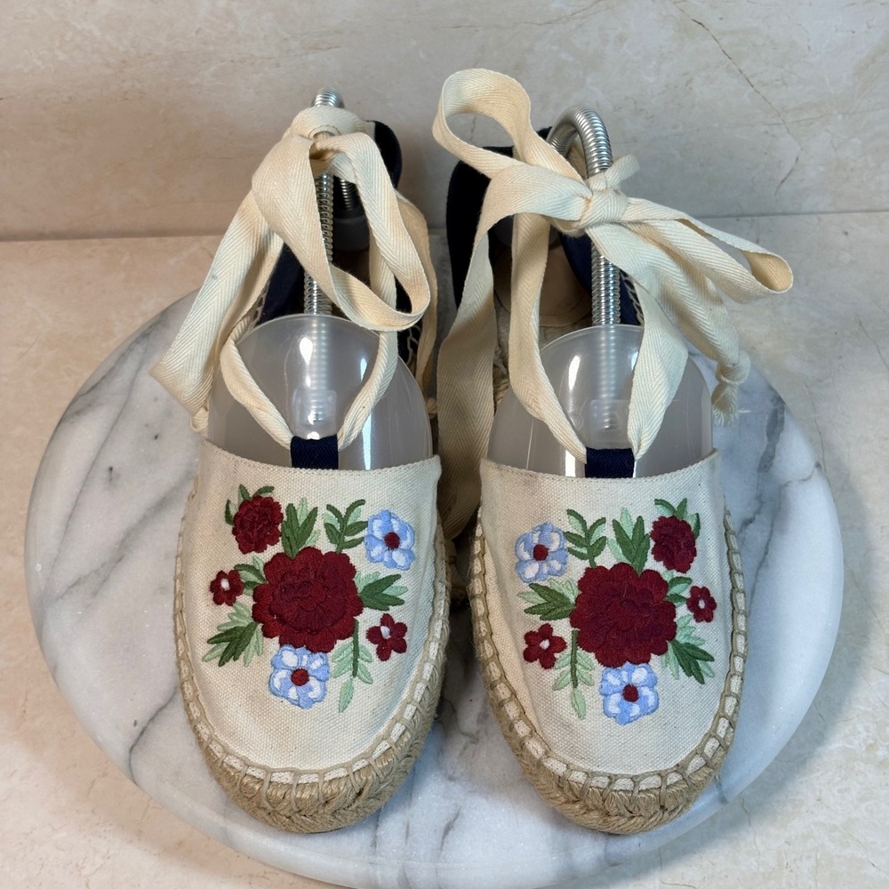 Brooks Brothers Red Fleece Espadrille Sandals Floral Embroidered Woman's 8 - Picture 5 of 13